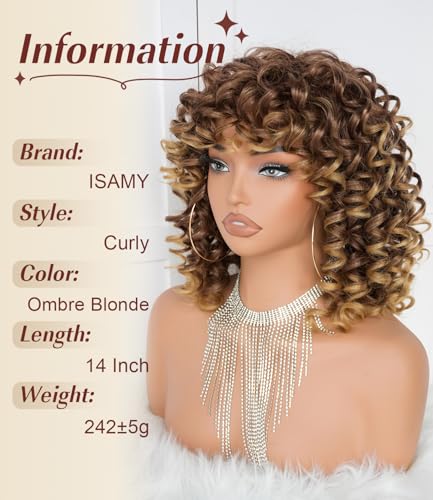 Perruque courte bouclée blonde afro de 35 cm avec frange - 3