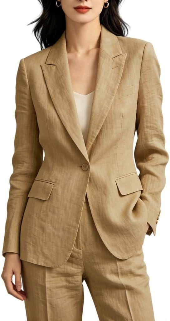 Women's Linen 2 Pieces Suit for Summer Spring Pantsuits Wedding Holiday Vacation Business Office Outfits