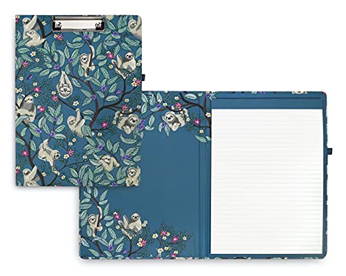 Vera Bradley Blue Clipboard Folio with Refillable Lined Notepad, Interior Pocket, and Pen Loop, Hanging Around (Sloths)