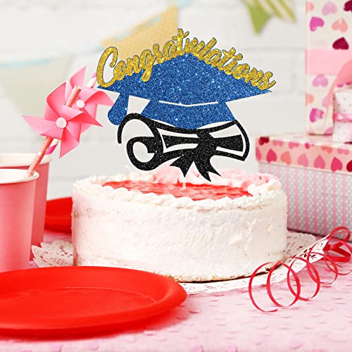 Talorine Congratulations Cake Topper, Congrats Grad, High School, Senior, Master, College Graduation Party Decorations (Blue Glitter) #TOP3