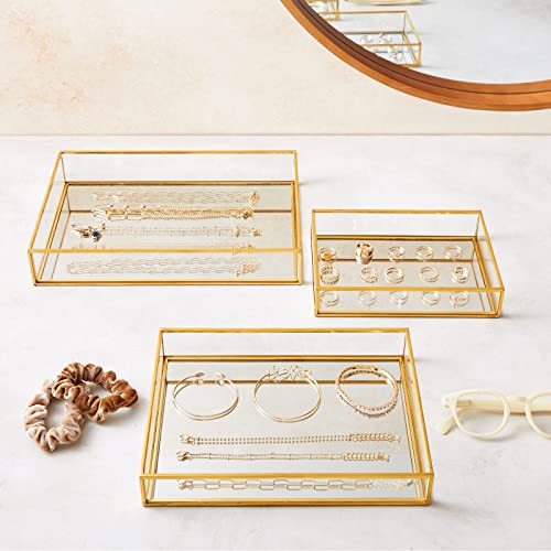 Juvale ACHZY Set Of 3 Gold Mirror Vanity Tray For Perfume, Makeup Display, Decorative Rectangle Glass Jewelry Organizer thumb #2