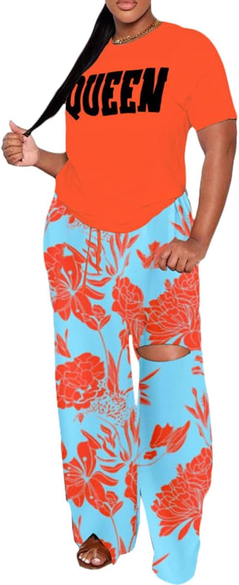 2 Piece Outfits for Women Matching Sets Short Sleeve Tunic Top Wide Legs Long Pants Summer Sweatsuits Loungewear