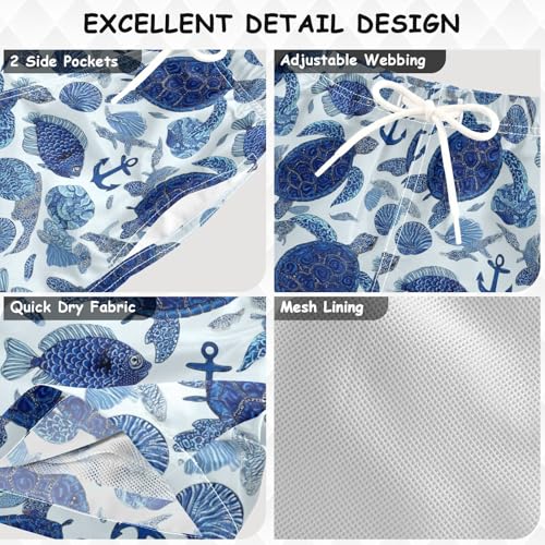 Marine Drawing Turtle Boys Swim Trunks Ship Anchor Summer Toddler Beach Board Shorts Kids Swimsuit Swimwear XS3