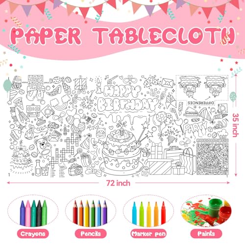 Padticㅤ PAPER TABLE COVER Padtic Birthday Giant Coloring Poster,35X72Inch Happy Birthday Coloring Tablecloth,Drawing Paper Coloring Tablecover,Happy Birthday Activities Diy Coloring Mat For Kids Classroom Home Party Supplies thumb #1