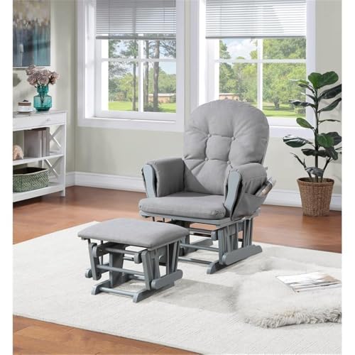Image of Suite Bebe Mason Nursery Rocking Chair with Ottoman, Wooden Glider for Baby Nursing, Smooth Gliding Rocker, Gray and Oyster