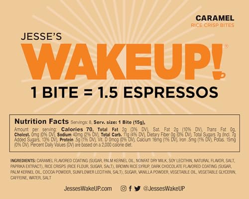 Image of WAKE UP! Caffeinated Protein Bites - VALUE PACK - 6 Cartons (48 Bites) 3 Caramel & 3 Peanut Butter Proprietary Blend with 175mg Caffeine (1 Bite = 1.5 Espressos) Boosts Focus & Clarity - Gluten-Free, Vegetarian, Kosher