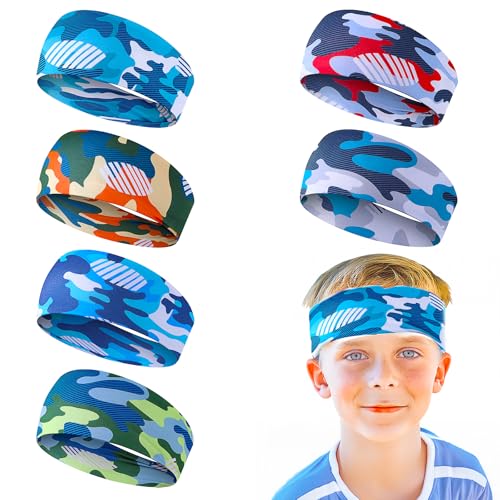 6Pcs Kids Sweatbands Boys Headbands for Sports Breathable Elastic Kids Sweatbands Non Slip Soccer...