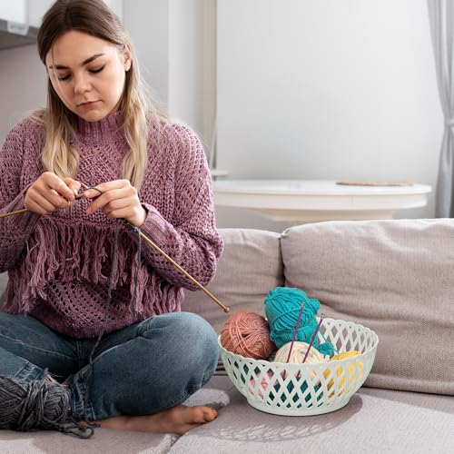 Image of RATAN PLASTICWARE Cane Large Plastic Storage Basket for Fruits, Vegetables & Snacks - Decorative Woven Design for Kitchen, Dining Table & Home Use I Pack of 6 - off white