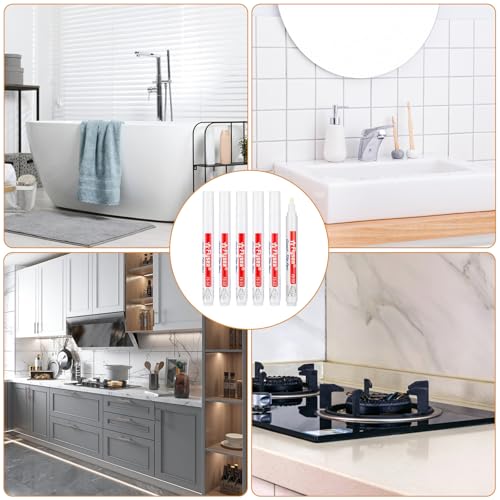 Jarcynious 6 Stück Fugenstift Weiß mit Ersatzspitze, Fugenweiß Stift für Fliesen im Badezimmer, Fugenweiss Bad Wasserfest, Fugenstift Fugenmörtel, Fugen Reparatur Stift für Fliesen, Wand, Boden