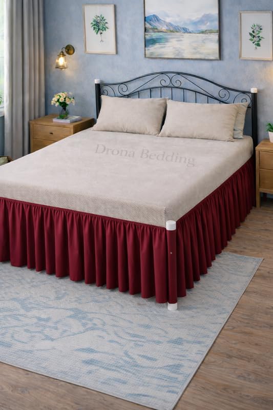 100% Cotton Ruffle Bed Skirt Deep Pocket Drop 18 Soft Gathered Farmhouse Style, Classic Tailored Finish, Machine Washable Easy Care - King 76X80-Burgundy