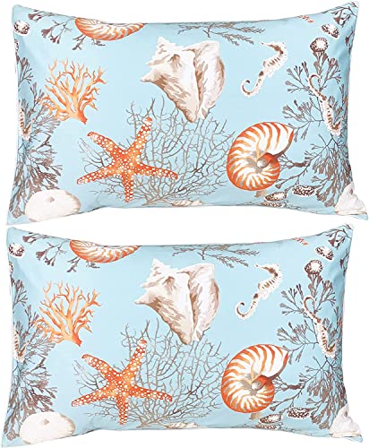 Abreeze 100% Egyptian Cotton Sheet Set Queen Beach Themed Bedding Sets Coastal Bedding Seashells And Starfish Nautical Bedding With Deep Pocket Fitted Sheet 4-Pieces #TOP5