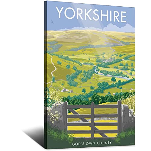 Affiche de voyage vintage de l'Angleterre Yorkshire - Impression sur toile - Déco Murale pour chambre à coucher, bureau - 20 x 30 cm