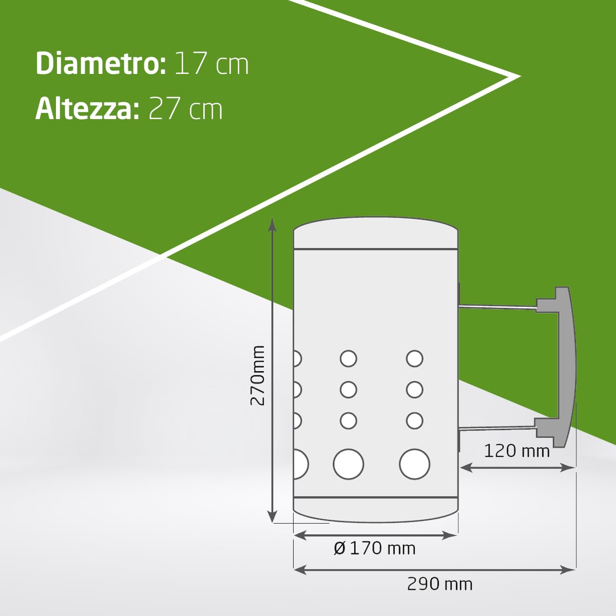 Amig - Accenditore per carbone Fireplus - Per barbecue - Realizzato in acciaio zincato - Impugnatura in plastica isolante dal calore - Dimensioni: 27 x 17,5 x 30 cm