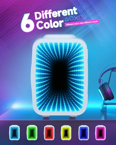 Image of BEICHEN Mini Fridge, 4 Liter /6 Cans Small Fridge With Dimmable LED Light | Cooler and Warmer ,Compact and Portable,Quiet Operation,Home and Car Power Supply,Gaming mini fridge for Bedroom,Office