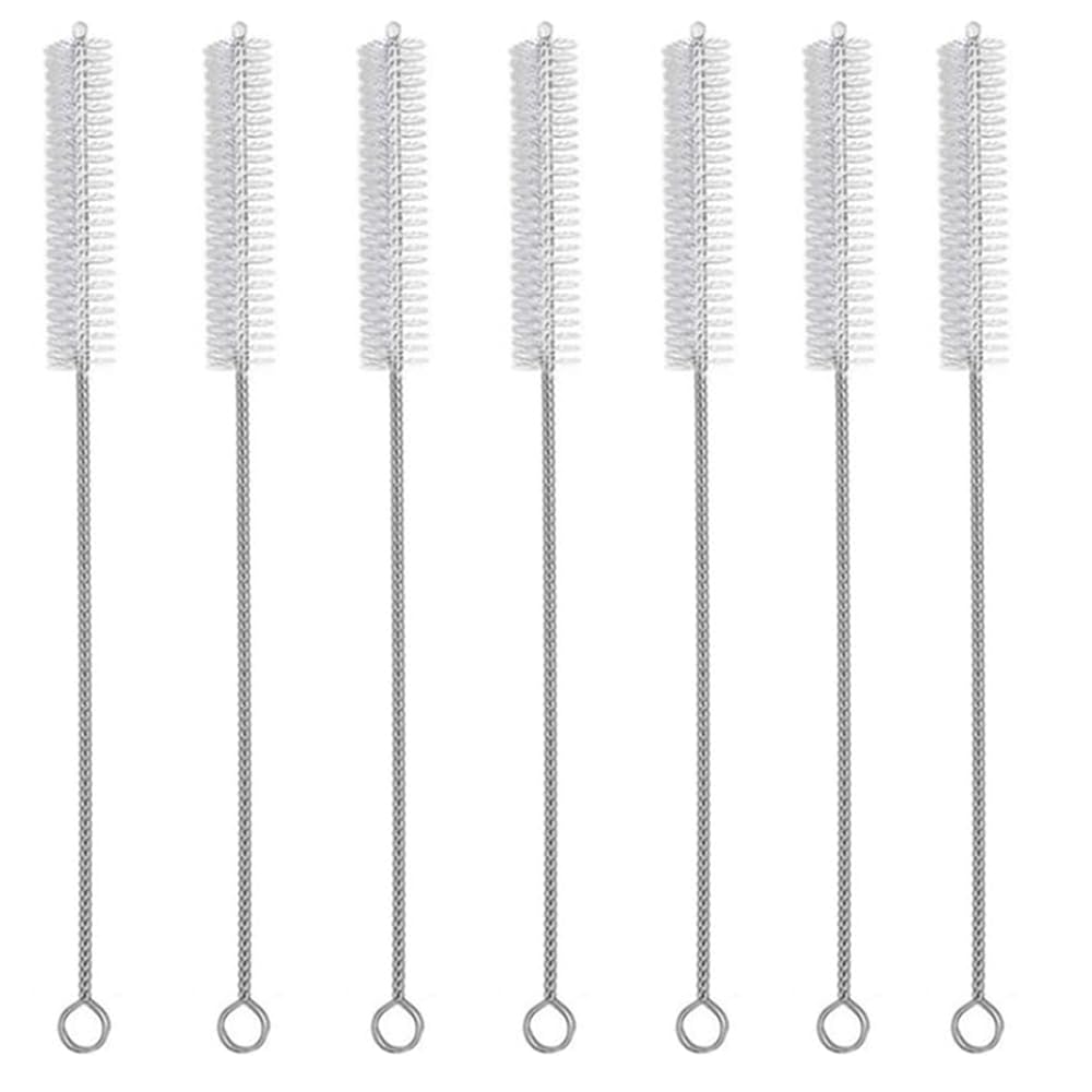 Zelhyeuu White 7 Pcs Straw Brushes, 30Cm Stainless Steel Straw Brushes, Reusable Straw Cleaner Brush
