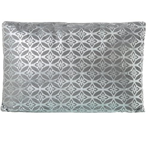 Coussin rectangulaire polyester fleur argenté 50x30cm déhoussable DRW salon