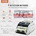 VEVOR Money Counter Machine, Bill Counter with UV/MG/IR/DD/DBL/HLF/CHN Counterfeit Detection, Counting/Value Count/Add/Batch Modes, USD/EUR Money Counting Machine with LCD Display for Small Business