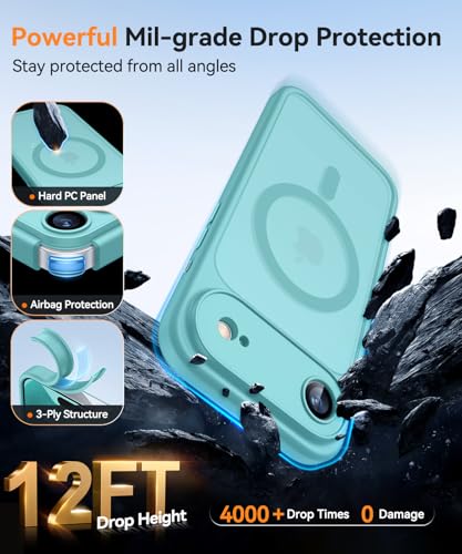 Image of CANSHN Magnetic Compatible with iPhone Air Case(6.5 Inch), Upgraded [Full Camera Protection] [Compatible with Magsafe] [Translucent Matte] Shockproof Phone Cover for iPhone 17 Air Case,Teal