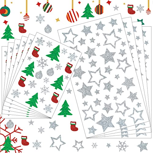 320 Pièces Autocollants Paillettes Noël, Stickers Noel Scrapbooking, Gommettes Noel, Calendrier de l'avent Filler, NoëL Décoration Stickers pour Décoration Cadeau de Noël (Argent)