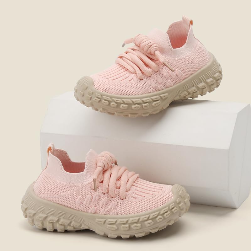 Kids Knit Athletic Sneakers, Slip-on Running Shoes, Black with Beige Sole4