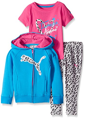 PUMA Girls' 3-Piece Set Zip Jacket Tee and Pant