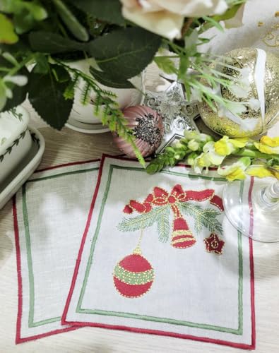 Servilletas de Tela Bordadas Rojas Navidad, Set de 6 miniatura 7