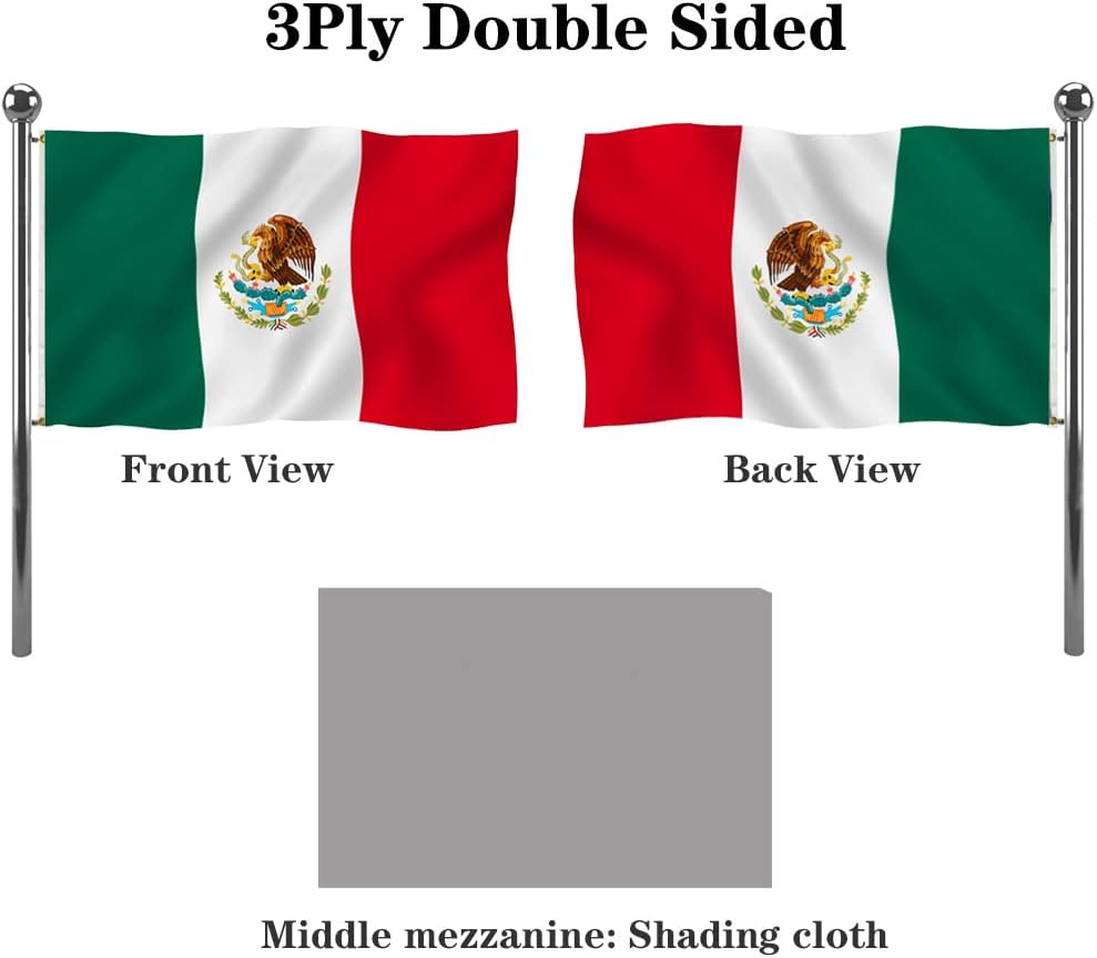 Jayus Double Sided Mexico Flags 5x8 FT Outdoor - Vivid Colors Heavy Duty 100% Polyester Mexican MX National Flag Banner with 3 Grommets - Image 3