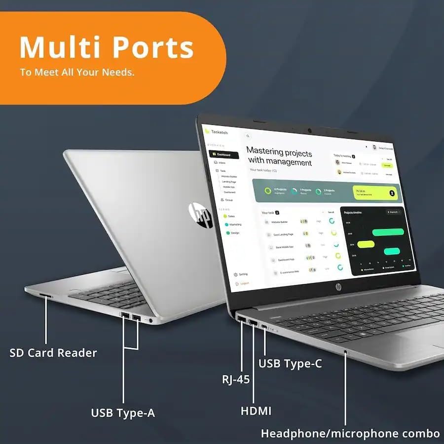 Image of HP 15.6 inch Laptop | 16GB RAM | 256GB PCIe SSD | 6-Core AMD Ryzen 5 5625U | FHD 1080p Display | Windows 11 Home | Wi-Fi 6 & Ethernet | Full-Size Keyboard | Long Battery Life for Everyday Use