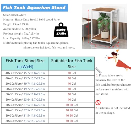 Aquarium-Ständer, mobiler Aquarium-Tisch mit Rollen und unterer Ablage für einfaches Umstellen, perfekt für Wohnzimmer, Flur oder Bauernhaus