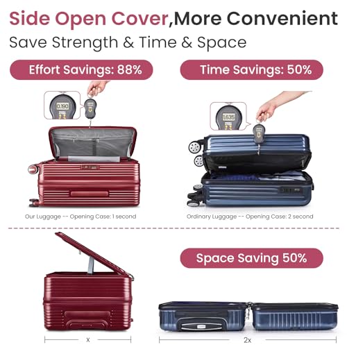 A 3-piece set of lightweight luggage with TSA locks and expandable carry-on luggage, equipped with a front pocket and multi-directional wheels. (WINE RED + PC)4