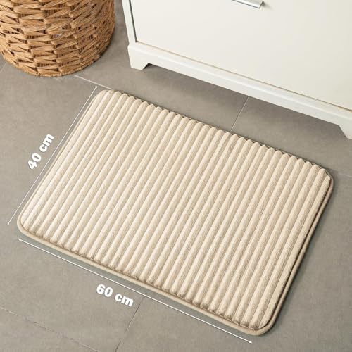 Image of SANMARINO Ultra Soft Memory Foam Bath Mat 16 inch x 24 inch | Non-Slip, Thick & Water Absorbent Bathroom Rug | Quick Dry Shower Floor Mat | Bath Rug for Bathroom & Home Decor - (Beige, 40 x 60 cm)