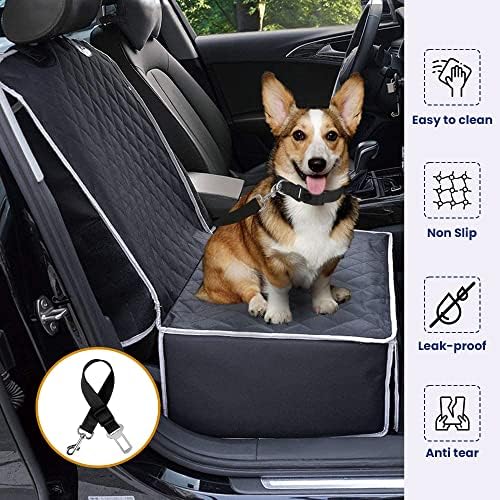 ADOV Dog Car Seat, Non Slip Waterproof Puppy Booster Seat Cover Front/ Back Seat Protector, Durable Easy to Install Washable Foldable Pet Safety Travel Carrier Basket for Small and Medium Dogs Cats