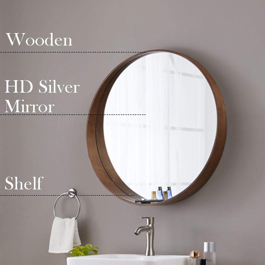 Specchio Espejo de pared redondo con estante de almacenamiento incorporado, marco grande de madera, espejo circular para baño, sala de estar, dormitorio, pasillo, decoración de pared, espejo de m