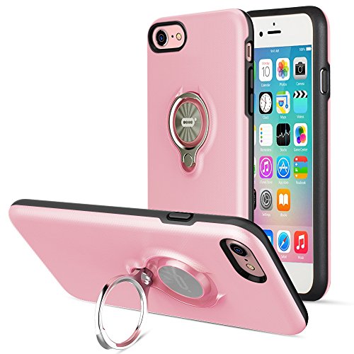 ICONFLANG iPhone 8 Case,iPhone 7 Case,iPhone SE 2nd Generation Case, 360 Degree Rotating Ring Kickstand Shockproof Impact Protection Function Can Work with Magnetic Car Mount case 2018- Pink