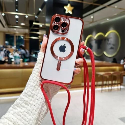 Étui magnétique iPhone 13 Pro Max transparent rouge en TPU souple galvanisé