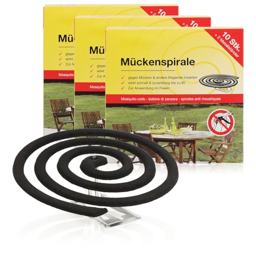 COM-FOUR® 30x Espirales Antimosquitos con Soporte, La Espiral para Mosquitos repele Mosquitos, Mosquitos y Otros Insectos en el balcón, Terraza, jardín y Camping (30 piezas - espiral negra)