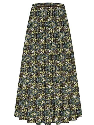 Image of NASHALYLY Women's Chiffon Elastic High Waist Pleated A-Line Maxi Skirts