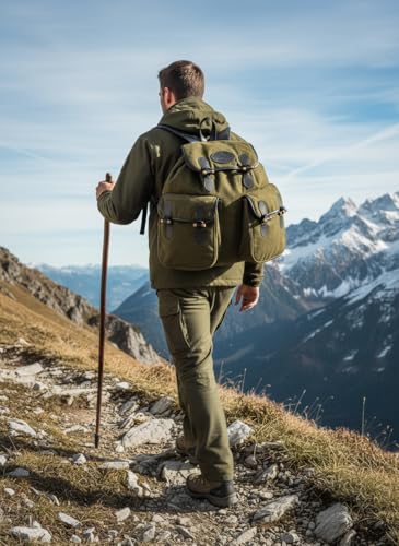 K&S Outdoors Lodenrucksack Jagd Komfort mit Sitzkissen Grün lautlos Jagdrucksack Wandern Trekking Outdoor Rucksack Loden