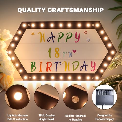 Image of Custom Bottle Service Signs for Party Club Birthday Home Bar Decor, 20 Inch LED Marquee Sign with Removable Letter Stickers, Portable Modern Geometric Light Up Sign for Important Moment