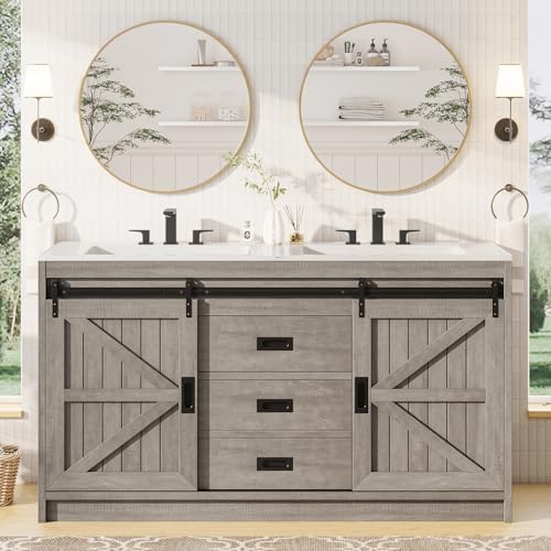 AMERLIFE Double Farmhouse Bathroom Vanity with Sink, 61in