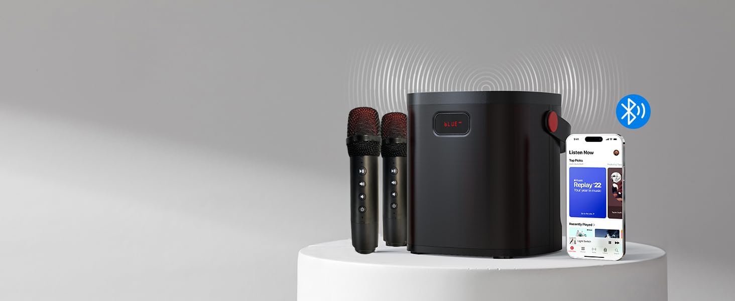 EARISE T28 Karaoke Machine with microphones removed from storage