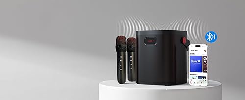 Miniatura 2 de Máquina de karaoke, altavoz Bluetooth portátil con 2 micrófonos inalámbricos ocultos, micrófono de karaoke simple de moda con sistema PA compatible
