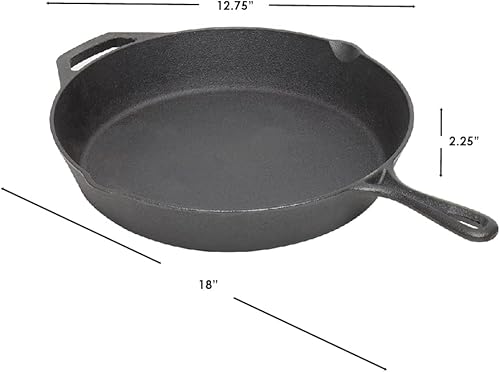 Vista 3 de Home Basics Sartén de hierro fundido de 12 pulgadas (negro) para panqueques, carne y pescado, sartén grande para estufa y fogata, antiadherente
