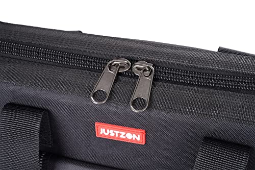 Justzon Tool Bag For Men With Wide Mouth And Waterproof Molded Base,Plastic-Padded Handle, Adjustable Shoulder Strap, Professional Electricians Construction Worker Tool Bag Organizer (L_Black) #TOP6