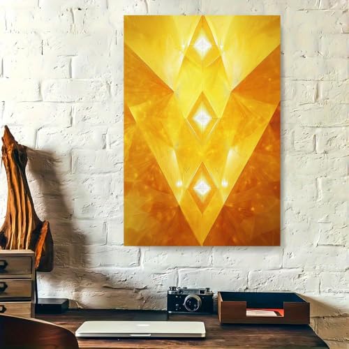 Toile abstraite géométrique jaune moutarde pour habiller un mur vide avec élégance