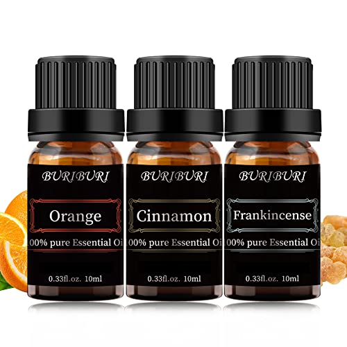 Buriburi Cinnamon, Frankincense And Orange Essential Oil Set, 100% Pure 3Pcs Essential Oils Gift Set For Diffusers #TOP26