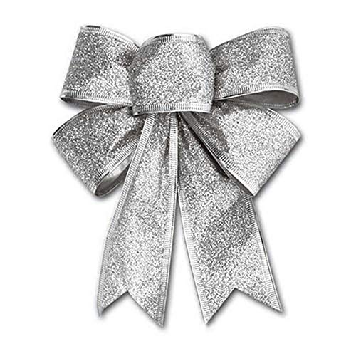 Huieago Weihnachten Bowknots Große Nette Weihnachtsbaum Große Glitzernde Rote Bögen Weihnachtsbaum Dekoration Bastelbedarf Weihnachtsbaum Dekoration Bogen Ornamente (Silber-1 Stück)