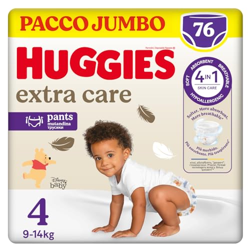 Huggies Extra Care, Mutandine Taglia 4 (7-18 Kg), Ultra assorbente, Pacco Mega, 76 Pz