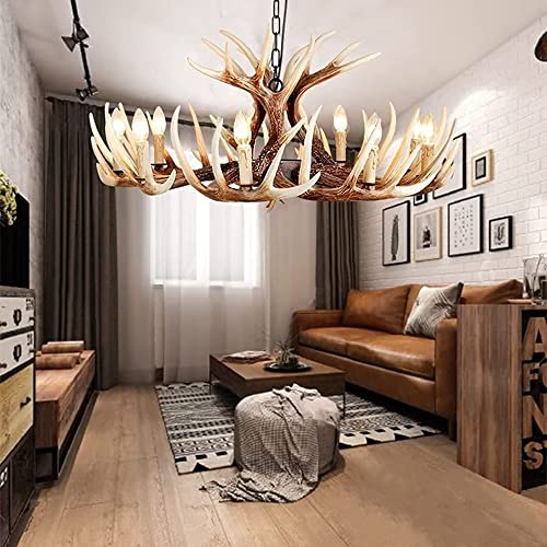 Lustre en bois de cerf plafonnier résine lampe suspendue vintage 9