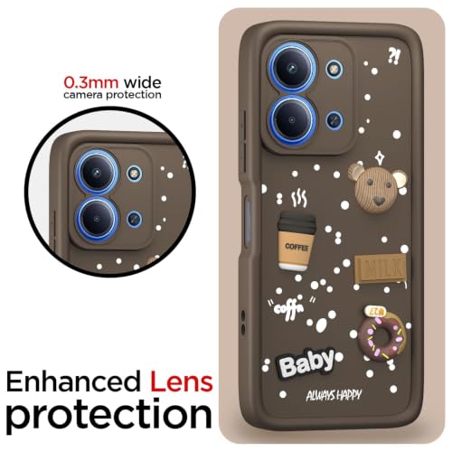 Image of Bintage Back Cover Compatible for Poco C85 / Redmi 15c 5G | Cute Fun Ball | 3D Taddy Smiley Coffee | Milk Case | Full Body Protection - Brown